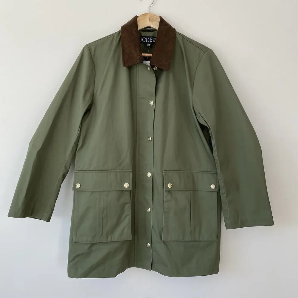 NWT J. Crew Heritage Barn Jacket Green Waxed Canvas Twill Womens S Chore Coat - Picture 3 of 16
